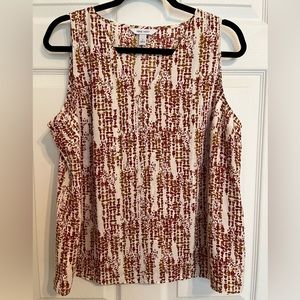 Nine West Sleeveless Blouse Sz Large Front Lined Cream/Rust/Gold NWOT